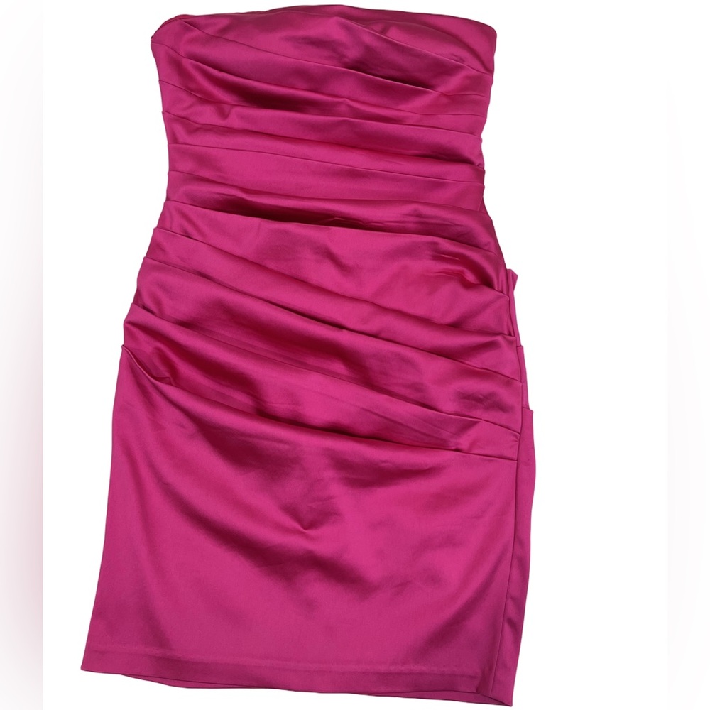 Cache • Women’s Fuchsia Pink Party Cocktail Pleated Strapless Mini Dress 8 GUC